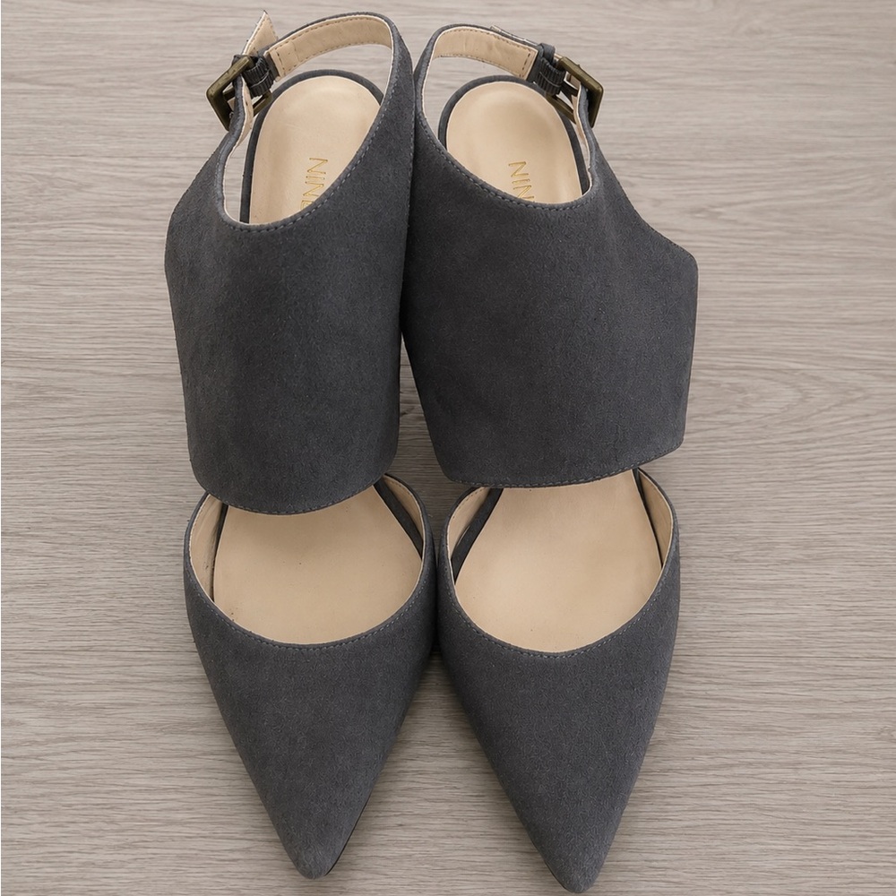 Nine West Charcoal Gray Suede Slingback Heels – Elegant & Versatile – Size 8